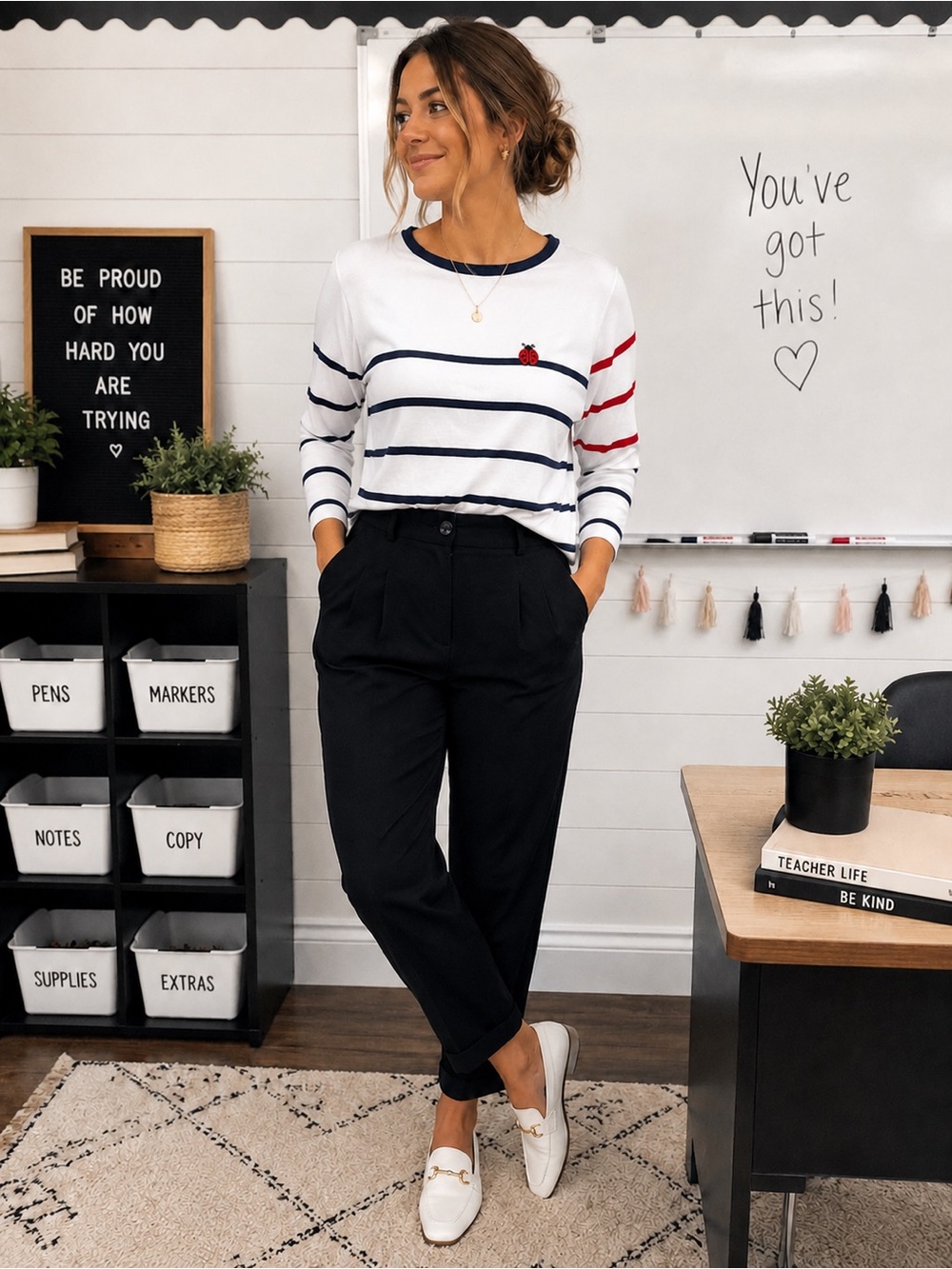 Back to School Striped Crewneck Sweater - L
